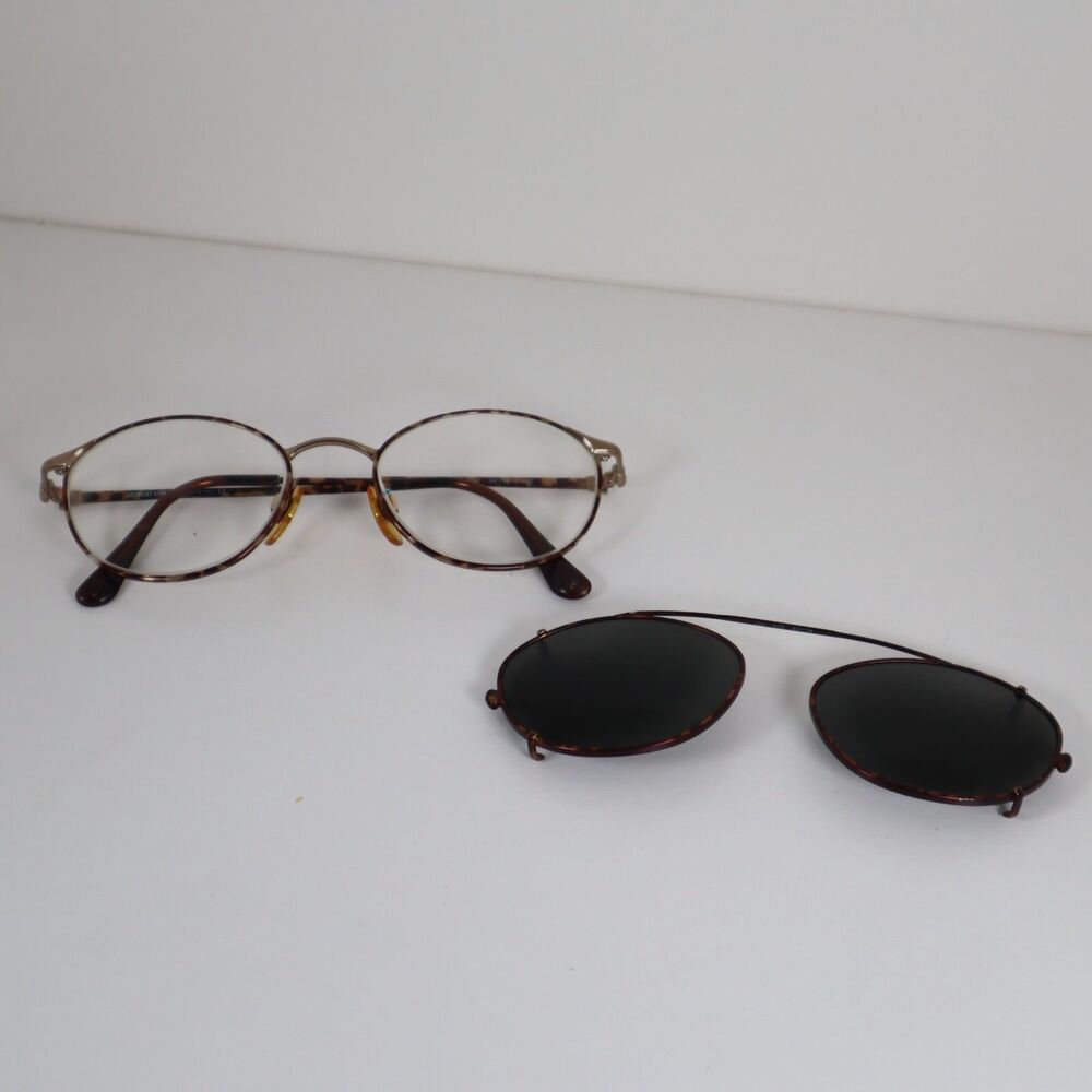 Vintage Giorgio Armani 188 875 Round Eyeglasses w/ Clip on Sunglasses 51-18-135